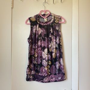 PerSeption Concept - Womens Purple Floral Sleeveless Mock Neck Top